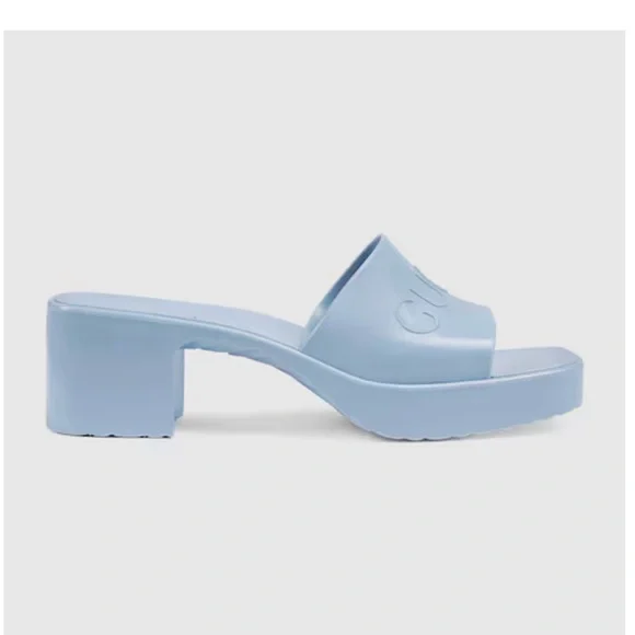 Gucci Authentic Women's Sky Blue Rubber Slides - Size 37 - Picture 2 of 12